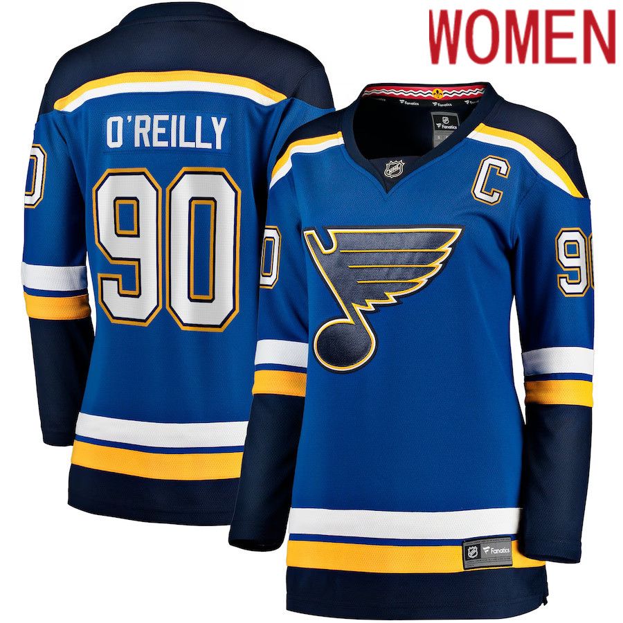 Women St. Louis Blues 90 Ryan OReilly Fanatics Branded Blue Home Premier Breakaway Player NHL Jersey